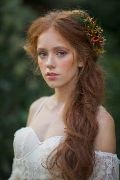 Autumn flower hair vine Bendable bridal headpiece Wedding hair vine Wedding accessories Fall accessories Hair jewellery Magaela Ochre