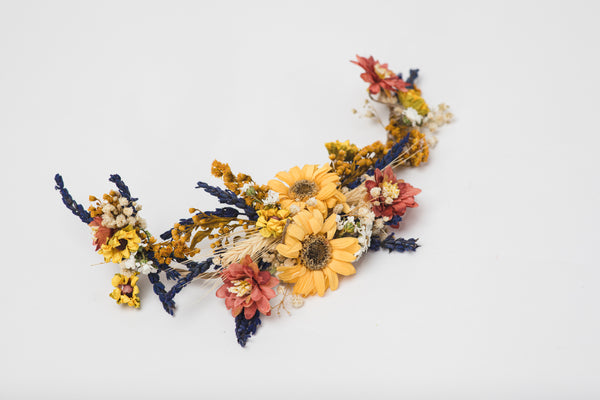 Flower bridal hair vine Yellow Lavender Rusty orange wedding vine Hair flowers Sunflower vine for bride headpiece Magaela handmade