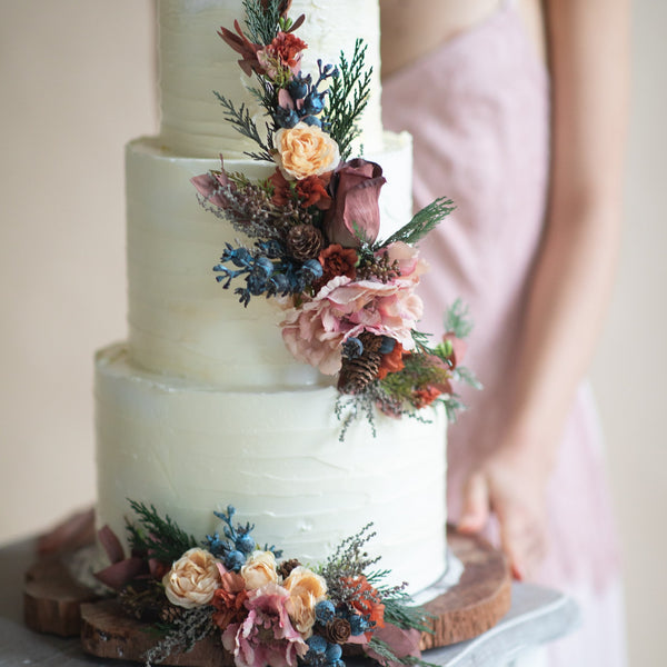 Woodland flower wedding cake toppers