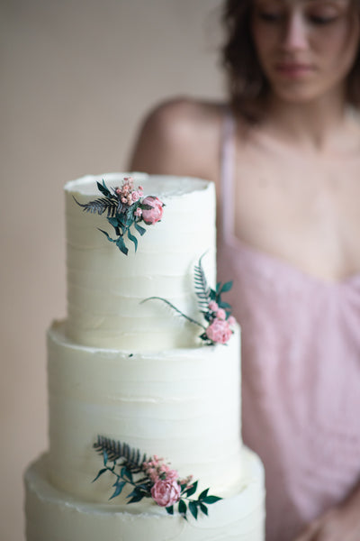 Pink flower wedding cake toppers