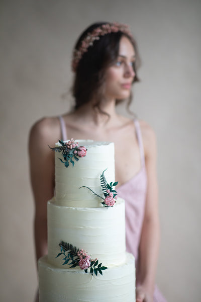 Pink flower wedding cake toppers