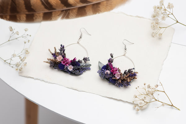 Purple circle dangle earrings