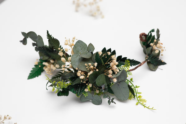 Greenery bendable bridal vine with baby's breath Bridal accessories Eucalyptus flower comb Wedding hair comb Flexible Shapable hair vine