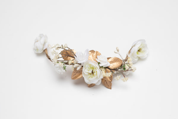 White bridal vine Shapable hair comb Bridal accessories Ivory flower comb Wedding hair comb Gold flexible hair vine Bendable bridal heapiece