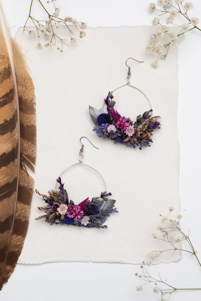 Purple circle dangle earrings
