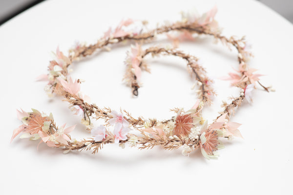 Blush wedding hair garland Bridal flower vine Ivory and pink flower headpiece Shapeable flower garland Flexible Bendable wreath Magaela