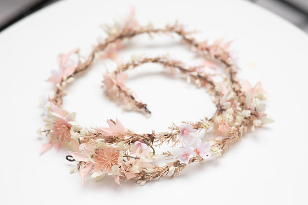 Blush wedding hair garland Bridal flower vine Ivory and pink flower headpiece Shapeable flower garland Flexible Bendable wreath Magaela