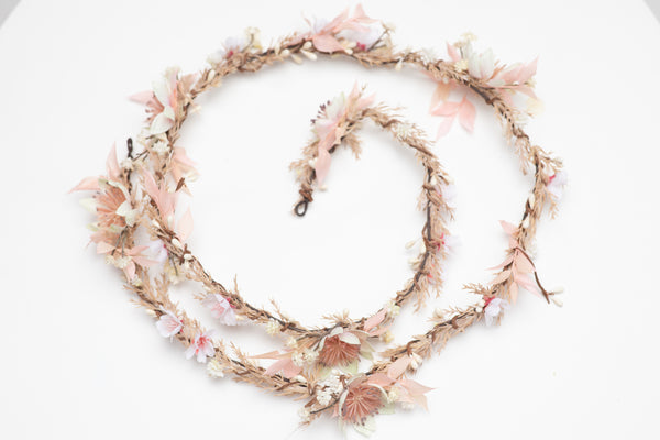 Blush wedding hair garland Bridal flower vine Ivory and pink flower headpiece Shapeable flower garland Flexible Bendable wreath Magaela
