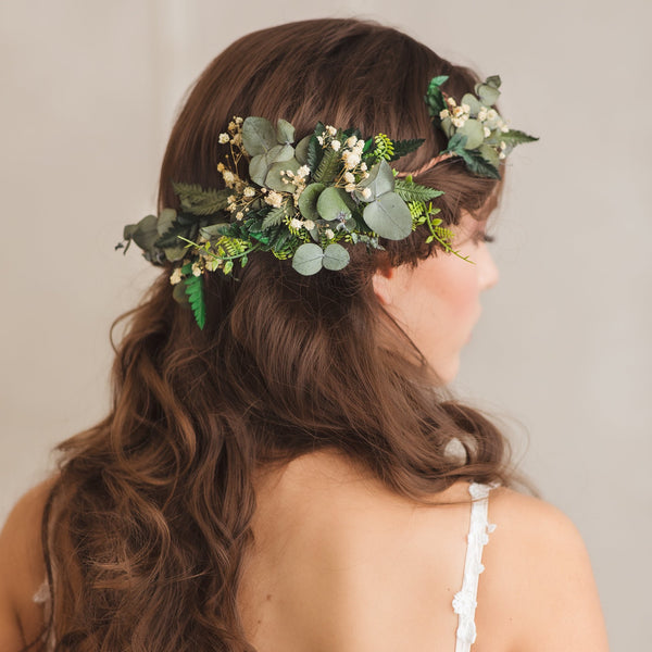 Greenery bendable bridal vine with baby's breath Bridal accessories Eucalyptus flower comb Wedding hair comb Flexible Shapable hair vine