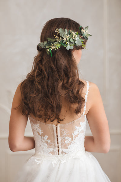 Greenery bendable bridal vine with baby's breath Bridal accessories Eucalyptus flower comb Wedding hair comb Flexible Shapable hair vine