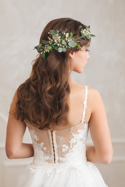 Greenery bendable bridal vine with baby's breath Bridal accessories Eucalyptus flower comb Wedding hair comb Flexible Shapable hair vine