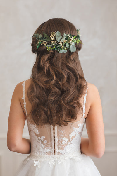 Greenery bendable bridal vine with baby's breath Bridal accessories Eucalyptus flower comb Wedding hair comb Flexible Shapable hair vine