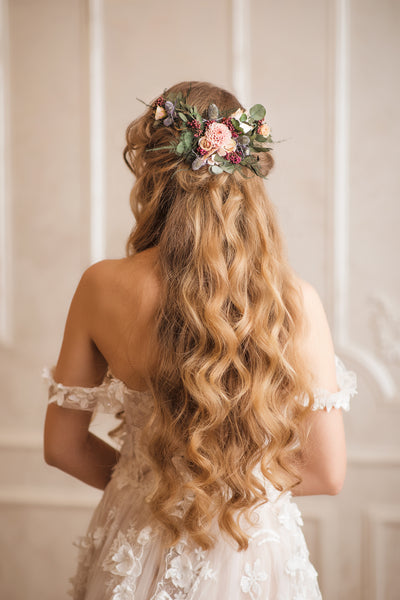 Shapable bridal vine with thistles Hair flowers Romantic bridal accessories Wedding hair comb Flexible hair vine Bendable wedding headpiece