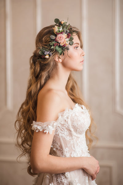 Shapable bridal vine with thistles Hair flowers Romantic bridal accessories Wedding hair comb Flexible hair vine Bendable wedding headpiece