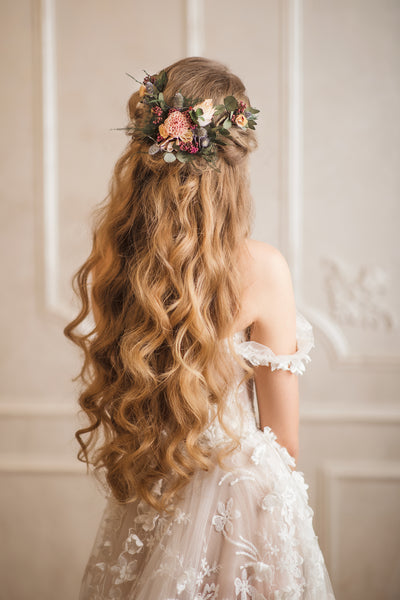 Shapable bridal vine with thistles Hair flowers Romantic bridal accessories Wedding hair comb Flexible hair vine Bendable wedding headpiece