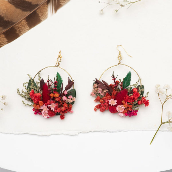 Red circle dangle earrings