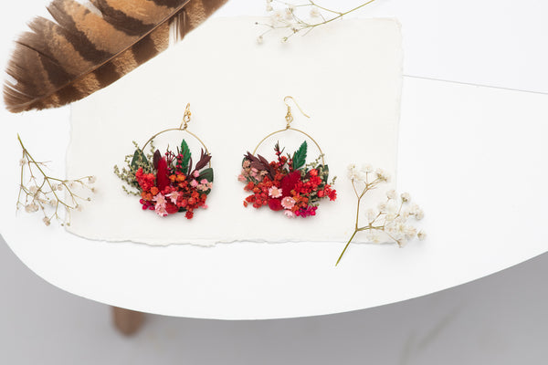 Red circle dangle earrings