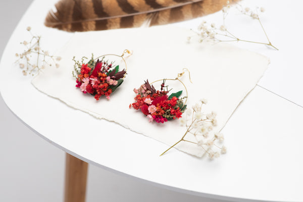 Red circle dangle earrings