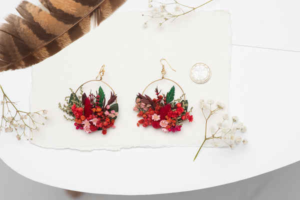 Red circle dangle earrings