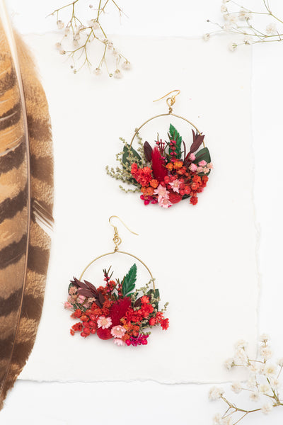 Red circle dangle earrings