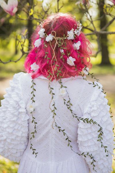 White flower hair wreath with vines Bridal hair crown Romantic braided hair wreath White bridal headpiece Hair jewelry Wedding 2021 Magaela