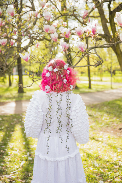 White flower hair wreath with vines Bridal hair crown Romantic braided hair wreath White bridal headpiece Hair jewelry Wedding 2021 Magaela