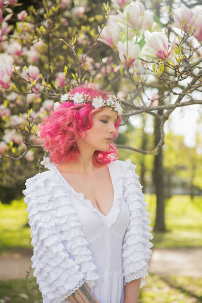 White flower hair wreath with vines Bridal hair crown Romantic braided hair wreath White bridal headpiece Hair jewelry Wedding 2021 Magaela