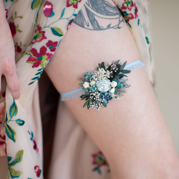 Blue bridal flower garter