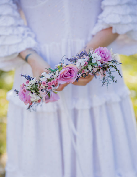 Romantic pink flower hair crown Bridal flower wreath Blush rose Hair flowers Bridal headpiece Boho wreath Magaela Wedding 2021 natural crown