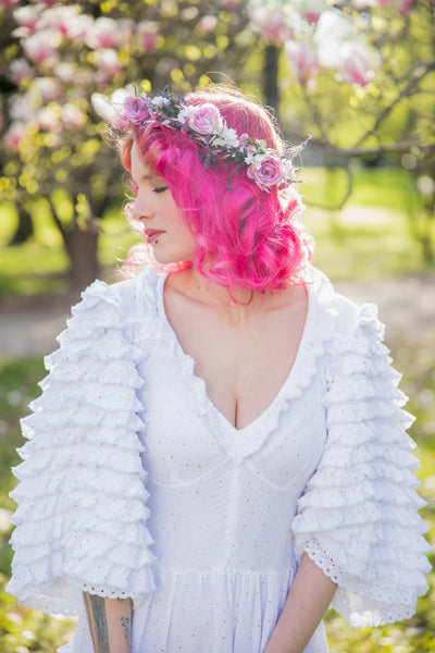 Romantic pink flower hair crown Bridal flower wreath Blush rose Hair flowers Bridal headpiece Boho wreath Magaela Wedding 2021 natural crown