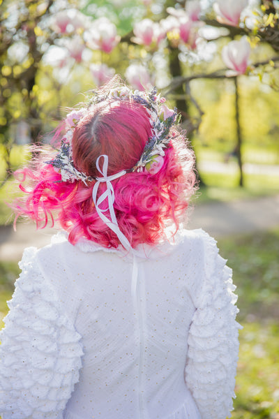 Romantic pink flower hair crown Bridal flower wreath Blush rose Hair flowers Bridal headpiece Boho wreath Magaela Wedding 2021 natural crown