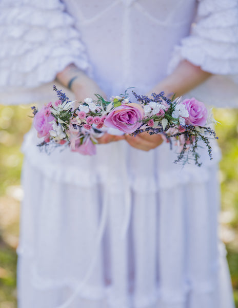 Romantic pink flower hair crown Bridal flower wreath Blush rose Hair flowers Bridal headpiece Boho wreath Magaela Wedding 2021 natural crown