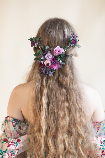 Purple shapeable flower hair vine