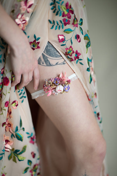 Pink peony wedding flower garter