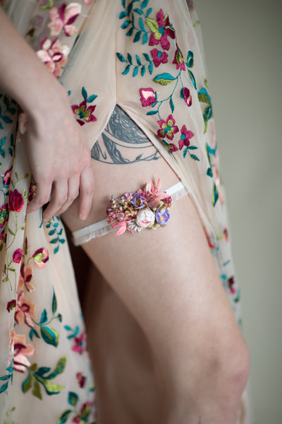 Pink peony wedding flower garter