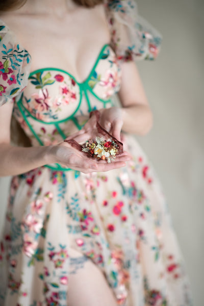 Burgundy and yellow wedding flower garter