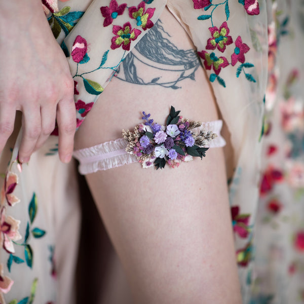 Purple wedding flower garter