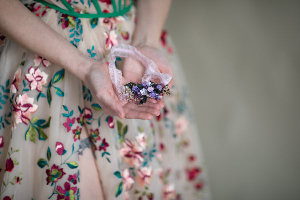 Purple wedding flower garter