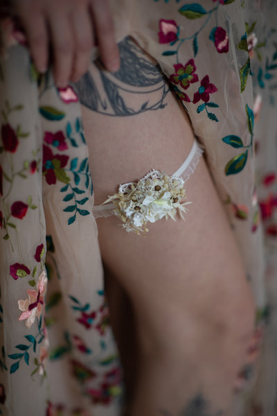 White and ivory wedding flower garter