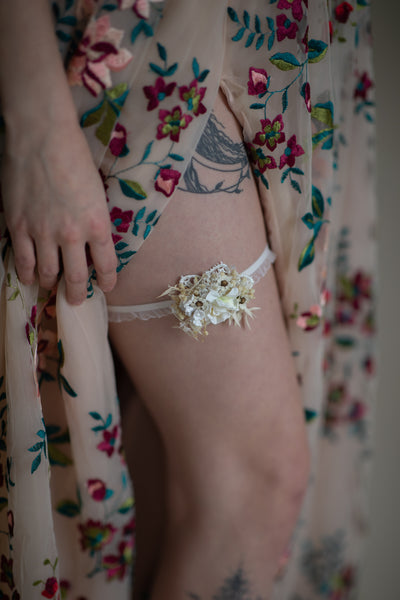 White and ivory wedding flower garter