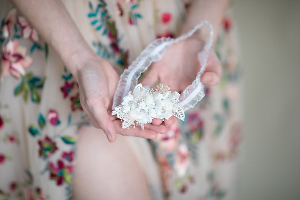 White and ivory bridal lace garter