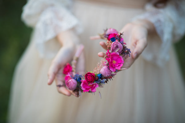 Raspberry flower headband Bridal magenta headpiece Wedding accessories Bride to be Pink wedding Hair flowers Flower headpiece Magaela