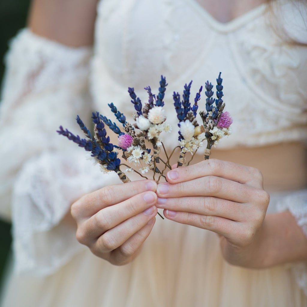 Dried lavender flower hairpins