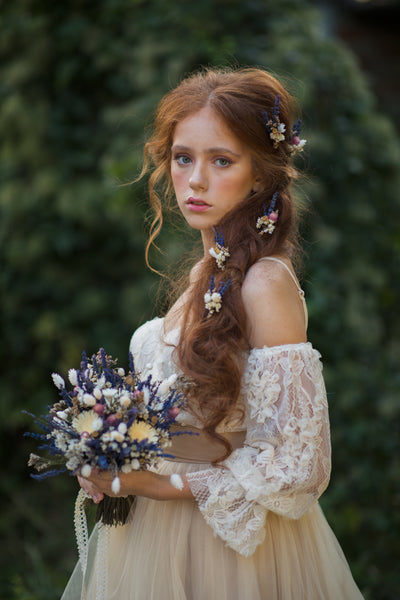 Dried lavender flower hairpins