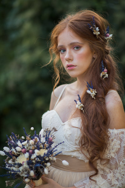 Dried lavender flower hairpins