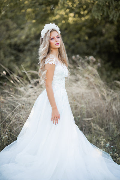 Natural hydrangeas bridal crown, Wedding headband, Preserved hydrangeas headband, White bridal hairband, Magaela, Big boho headpiece